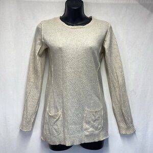 J.Jill Italian Yarn Crew-neck Pullover Sweater Women XS Ivory With Front Pockets